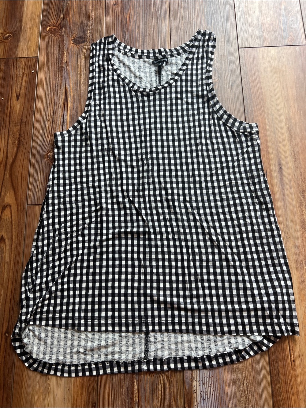 Who What Wear Black & White Linen Blend Gingham Sleeveless Tank Top